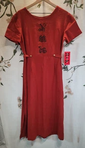 Vintage R&K Originals Dress Long Bohemian Elephant Rust Red Linen/Rayon 12 NWT - Picture 1 of 8