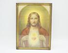 Lithographie imprimée Sacré-Cœur de Jésus dans un cadre en laiton 8x10