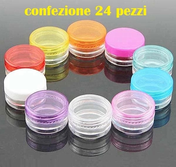 x 24 Pezzi Piccoli Contenitori Plastica Cosmetici Trucco Creme Erbe Spatol moc - Immagine 1 di 1