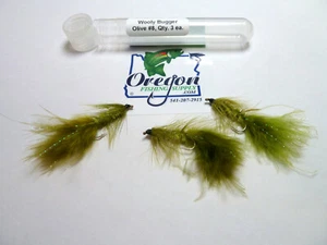 Wooly Bugger, Full Olive #8, 3 fly. FREE shipping on All Additional items! - Imagen 1 de 5