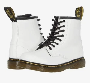 Dr Martens Zavala Combat Lace Up Boots Boot White 1460 J Big Kid Sz 2 Girl Shoes - Picture 1 of 9