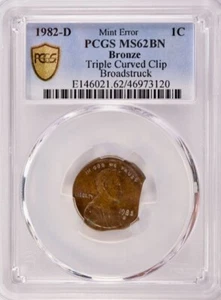 1982-D Triple Curved Clip Broadstruck PCGS MS62BN SN. 320 - Picture 1 of 2