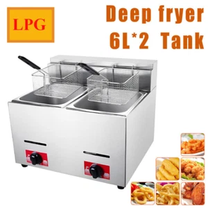 6L LPG Fryer Commercial Gas Stainless Steel Catering Frying Tool Double Tank New - Picture 1 of 10