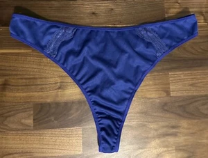 Vintage NWOT DELTA Burke Satin stretch Panties Shiny Blue Thong 3x Size 10 Sissy - Picture 1 of 5