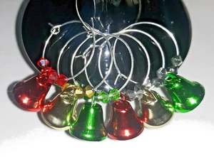 Holiday Jingle Bells Wine Glass Charms Set of 6 Christmas Drink Markers NEW - Picture 1 of 9