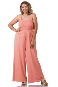 Zenana Overall breites Bein gesmocktes Top gestreift Asche Rose Größe 3X - Bild 1 von 8