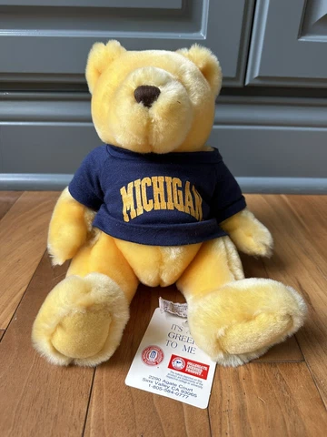 NEW Vintage Velvets by Greek University Of Michigan Bear Plush Yellow Blue Cover