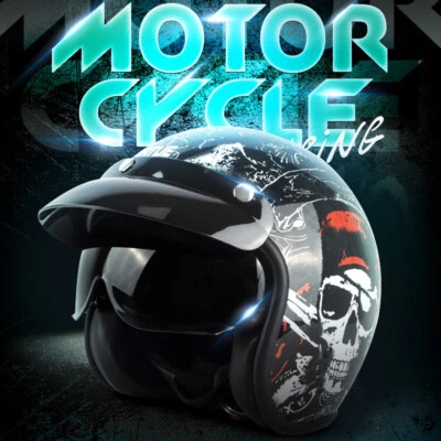 DOT Motorcycle Helmet Open Face 3/4 Integrated Sun Visor Scooter Cruiser Helmet Foto 1 de 4