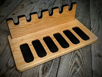 *6* PISTOLA MADERA ROBLE ESTANTE DE EXHIBICIÓN PISTOLA SEGURO ALMACENAMIENTO ORGANIZADOR CAZA OBJETIVO  Foto 1 de 4