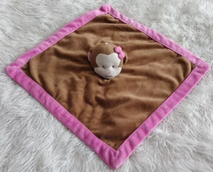 Tiddliwinks Brown Pink Trim Plush Monkey Pink Bow Lovey Security Blanket - Picture 1 of 8