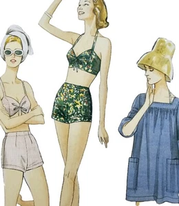 1950s Boy Leg Ruched Bikini Beach Dress Square Neck Vogue 9255 Sewing Pattern - Picture 1 of 4
