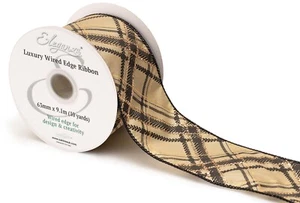 1m, 3m or 9m ~ 63mm Wired Edge Christmas Mocha/Black Check, Christmas Ribbon - Picture 1 of 1