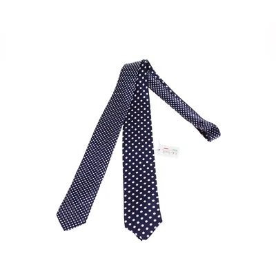 Italo Ferretti 全新带标签 两合一领带 蓝色 带白色圆点 100% 真丝 — 第 1/4 张图片
