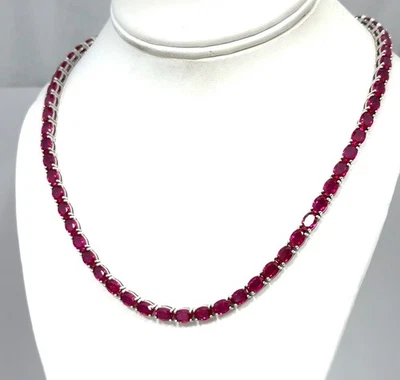 18” x 5mm BBJ 925 Sterling Silver Lab Ruby Tennis Necklace 45.3g - Image 1 of 4