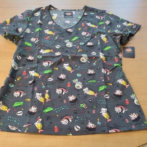 Miso Purr-fect Dickies Scrubs EDS V Neck Top DK852 MFPT Sz Md - Picture 1 of 10