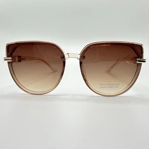 Modische Sonnenbrille Übergröße Cat Eye Damen Brille Beige 100 % UV-Schutz Neu - Bild 1 von 16