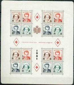 MONACMONACO- 1951 -MONEGASQUE RED CROSS PERF & IMPERF SURCHARGED SHEETS - VF** - Imagen 1 de 2