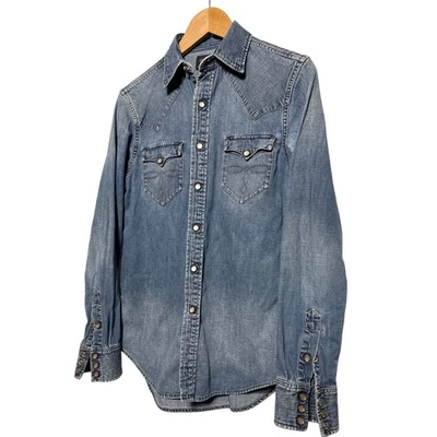 RRL Ralph Lauren Denim Pearl Snap Western Shirt Faded Blue Men's Size Small - Image 1 of 4