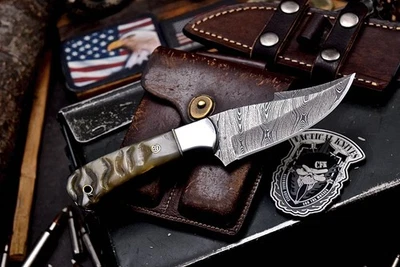 CFK Hecho a Mano Damasco Personalizado GENUINO CUERNO DE OVEJA Caza Skinner Campamento Cuchillo Deportivo Foto 1 de 4