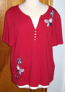 NEW Alfred Dunner Womens Red SS T-Shirt Butterfly w Embroidery Sequins sz XL - Picture 1 of 3