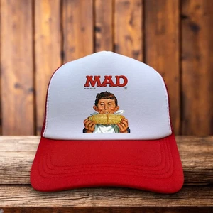 MAD Magazine Mens Trucker Hat Red Snapback Defunct Vintage Logo Baseball Cap - Picture 1 of 6