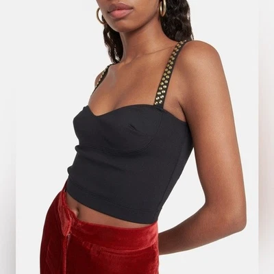 NWT Stella McCartney Sparkled Detail Scuba Top Crop Tank Studded Black Sz 38 - Image 1 of 4