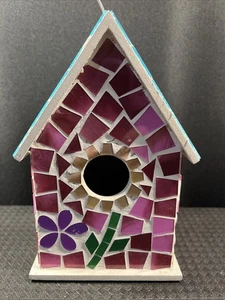 Mosaic Style Glass Custom BIRDHOUSE w/Hanger, dazzling Blue, Purple & Pink NICE - Picture 1 of 24
