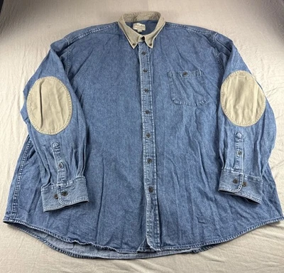 Camisa vaquera Cabelas para hombre 3XLT azul jean parches en el codo cuello en contraste abotonada Foto 1 de 4