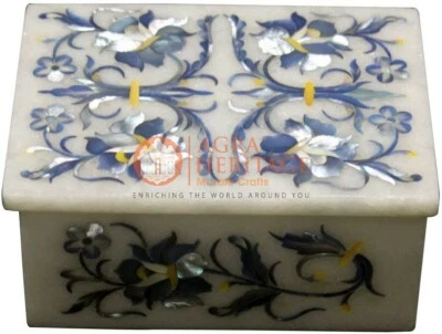 4"x3"x2" White Jewelry Lidded Box Mother of Pearls Floral Interior Veterans Gift - Image 1 of 4