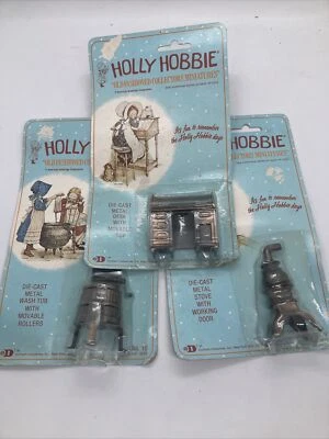 1976 Holly Hobbie Old Fashioned Diecast Metal Miniatures #9, 10, 11.  New In Pkg - Image 1 of 4