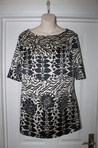 Next Top Satin Blouse Size 14 Floral Evening Party Long Top Black & Ivory Gold - Picture 1 of 12