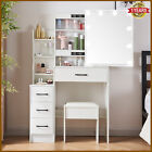 NEW White Dressing Table Stool Set with 10 LED Light Mirror Vanity Make up Desk