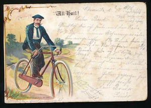 Litho-Karte All Heil Mann auf Fahrrad (366) - Imagen 1 de 2