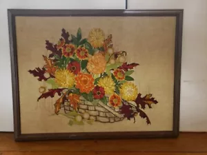 Arte de punta de aguja enmarcado rectangular vintage con motivo floral - Imagen 1 de 9