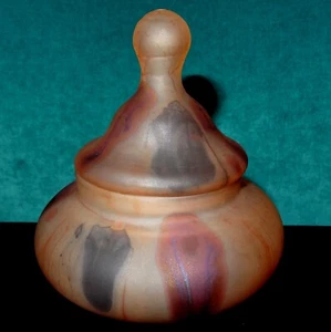 VINTAGE REUVEN GLASS MULTICOLORED HAND-PAINTED SWIRL BOWL, Nouveau Art Glass Co. - Picture 1 of 8