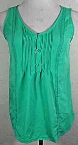 Merona Womens XS Tank Top Tumble Green Pleated Lace Trim Sleeveless V Neck Shirt - Picture 1 of 5