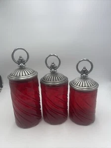 3 - Cranberry Glass Lidded Cannisters - Picture 1 of 14