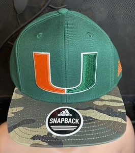 NUEVO CON ETIQUETAS Universidad de Miami Huracanes Adidas Snapback Sombrero Verde Camuflaje Naranja - Imagen 1 de 10