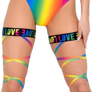 Rainbow Pride envolturas para piernas correas estampado AMOR liga elástica festival Rave 6144 - Imagen 1 de 3