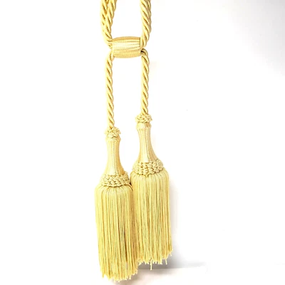 Cortina de oro amarillo flecos satinados doble borla cuerda trenzada trenza individual Foto 1 de 4