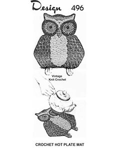 Vtg Crochet Owl Hot Plate Mats Pattern, 2 sizes, Mail Order Design 496 LW