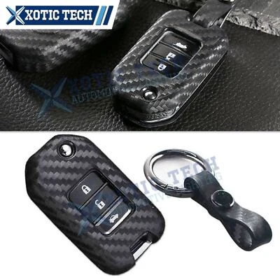 Carcasa de llave de 2 3 botones con patrón de fibra de carbono con llavero para Honda Accord Civic CR-V Foto 1 de 4