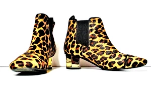 Tory Burch Regina Booties Size 5 Women Leopard Print Calf Hair Gold Heel - Picture 1 of 8
