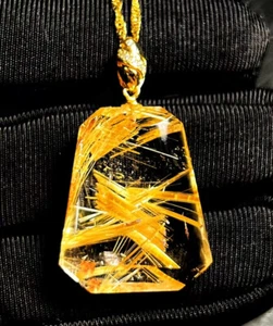9.5g Top Natural Gold Rutilated hair Crystal Quartz pendant reiki healing gift - Picture 1 of 7
