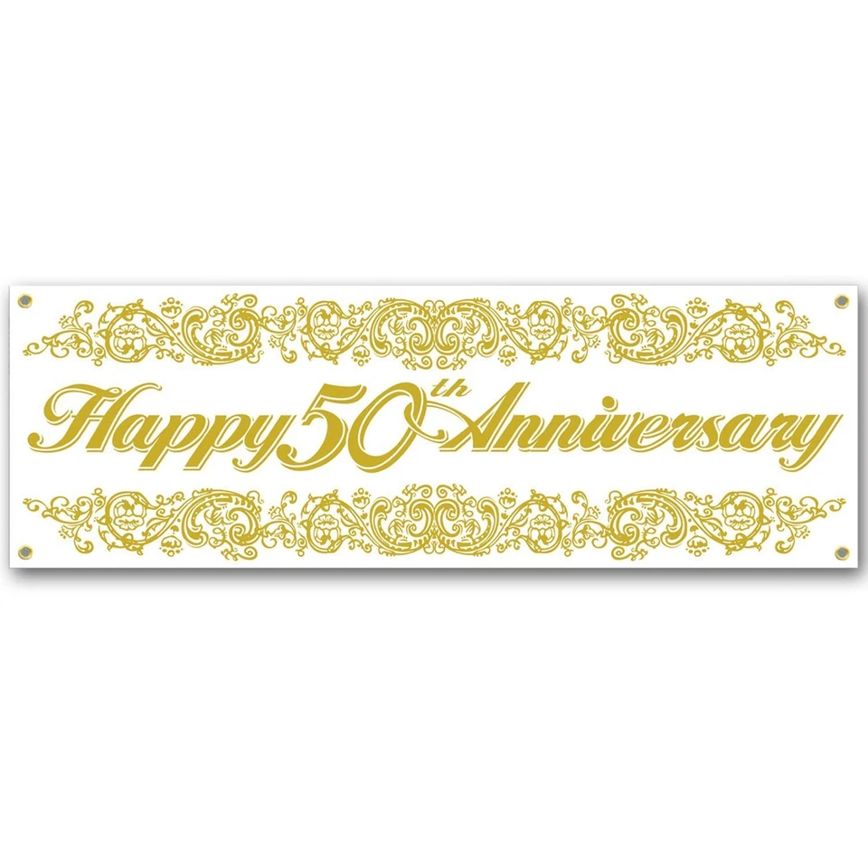 Letrero Jumbo Feliz 50 Aniversario Banner Fiesta Accesorio 5 pies x 21 pulgadas Foto 1 de 1