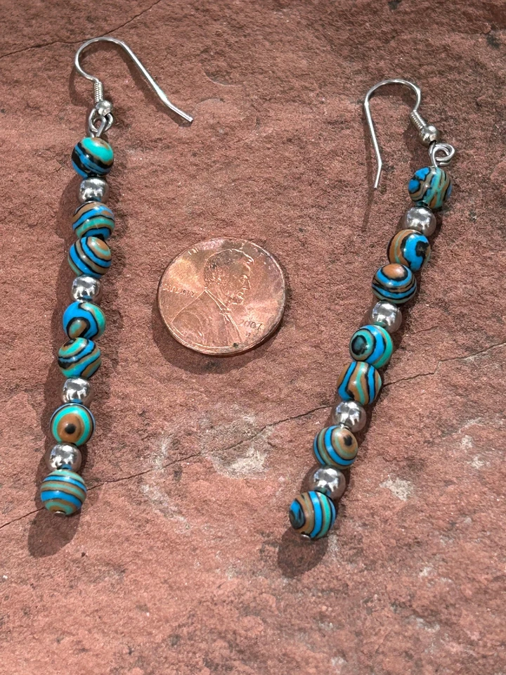 Лабораторные мексиканские серьги с кальцитом и гипоаллергенными ушными проводами из хирургической стали. SR108 - Изображение 1 из 1