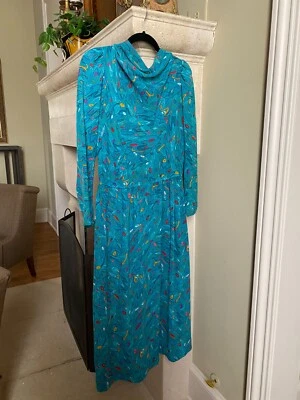 Vestido cuadrado vintage años 70 Herman Marcus Dalls arte abstracto aguamarina mediano Foto 1 de 4