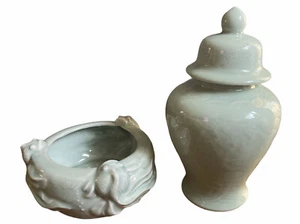Chinese Jade Celadon Ceramic Vase Urn & Koi Fish Bowl  - Picture 1 of 10