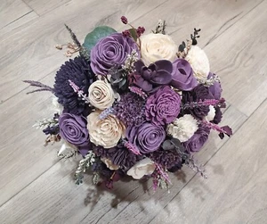 Plum Bridal Sola Wood Bouquet Custom Purple Wedding Flowers Moody Bridesmaid - Picture 1 of 4