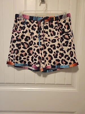 Leopard Print Stripe Knit Shorts Women's Size XL - Image 1 of 4